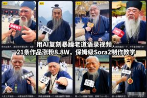 用AI复刻暴躁老道语录视频,21条作品涨粉8.8W,保姆级Sora2制作教学