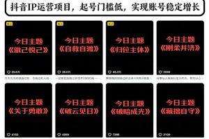抖音IP运营项目，抖音今日主题玩法，起号门槛低，实现账号稳定增长